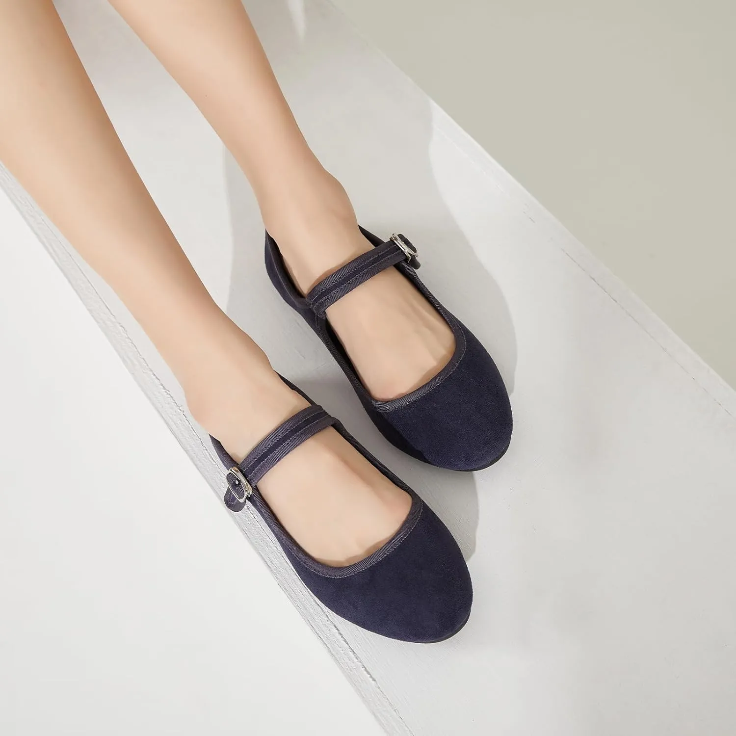 BABUDOG Womens Mary Jane Flats with Strap,Black Flats Shoes Dressy Comfortable,Ballet Flats for Women