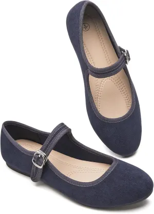 BABUDOG Womens Mary Jane Flats with Strap,Black Flats Shoes Dressy Comfortable,Ballet Flats for Women