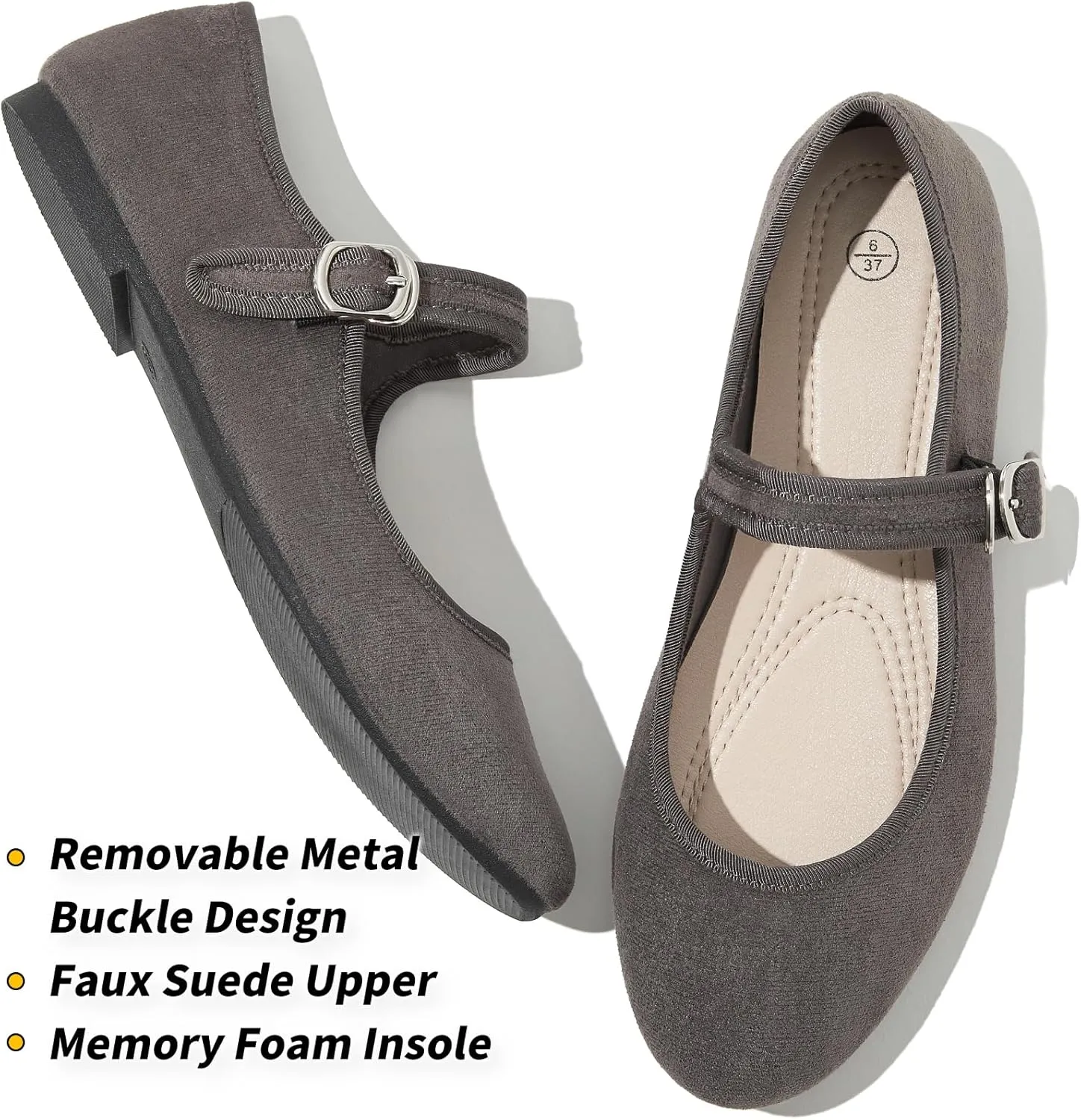 BABUDOG Womens Mary Jane Flats with Strap,Black Flats Shoes Dressy Comfortable,Ballet Flats for Women