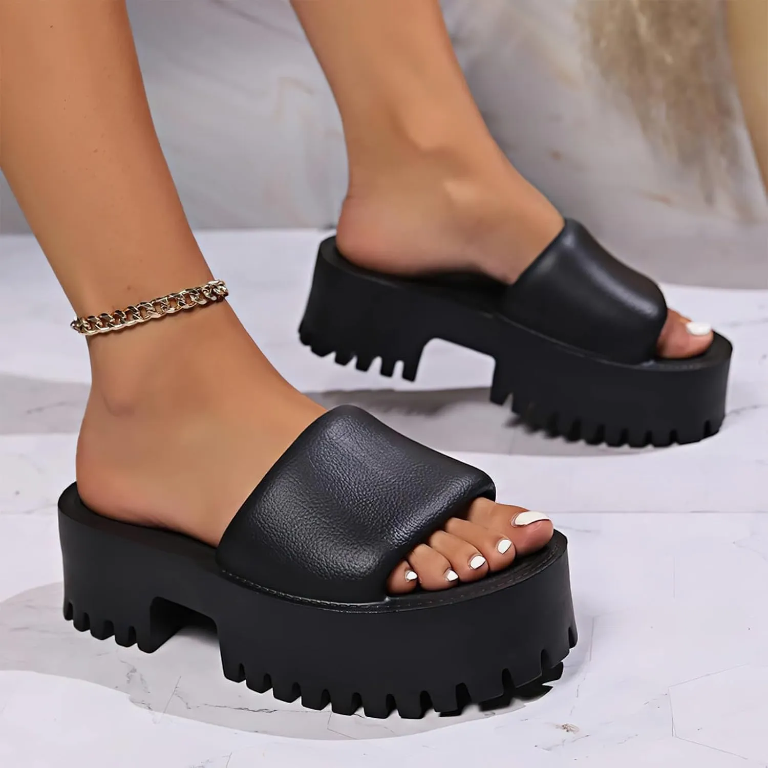 baobeijiadao Womens Backless Platform Sandals Slip On Thick Sole Waterproof Slippers Open Toe Summer Shoes for Women