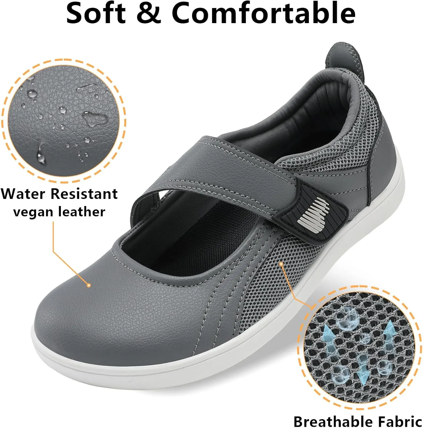 BARERUN Womens Walking Shoes Classic Mary Jane Flats Wide Toe Diabetic Shoes for Women Adjustable Breathable Lightweight Daily Barefoot Shoes