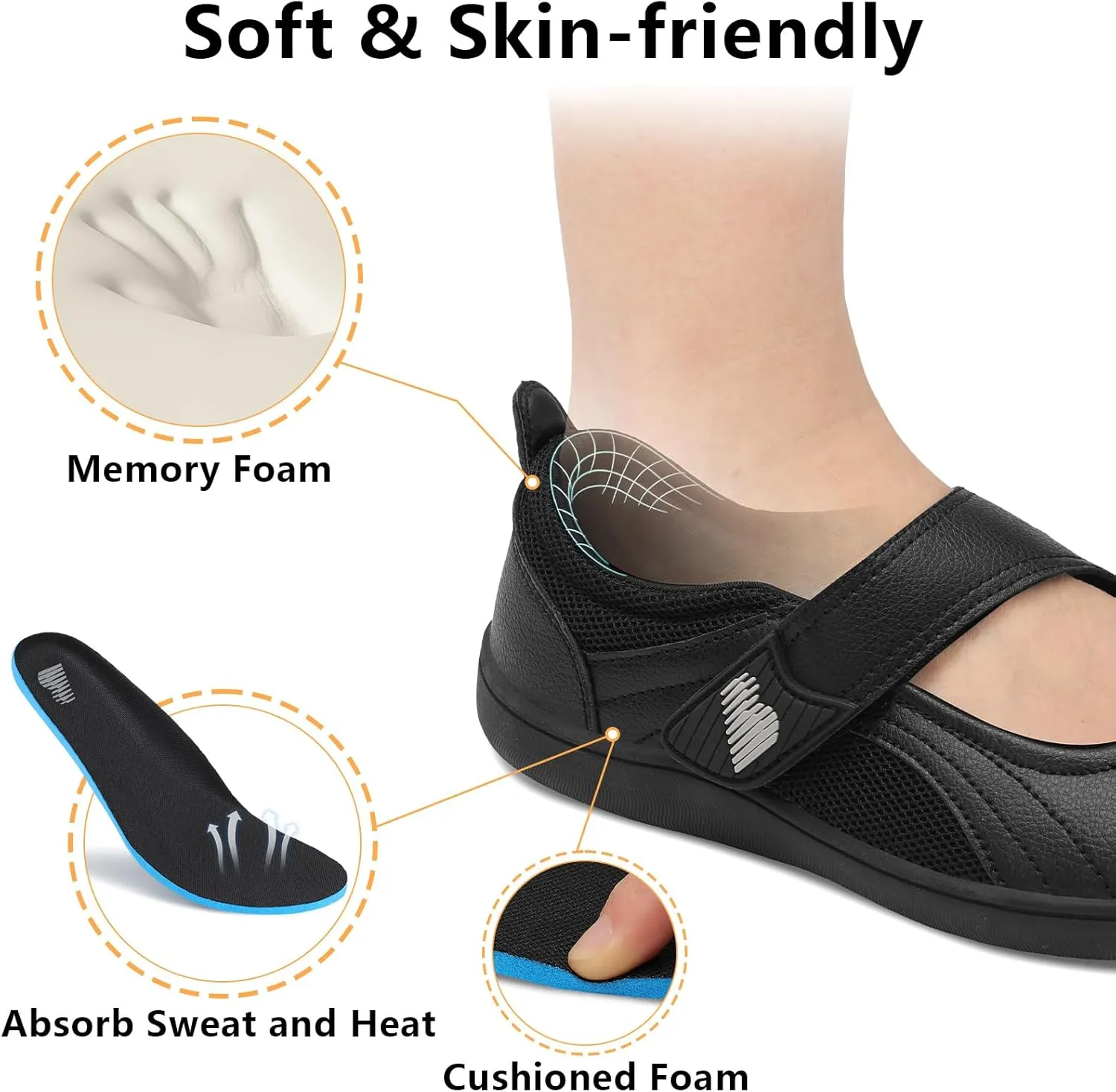 BARERUN Womens Walking Shoes Classic Mary Jane Flats Wide Toe Diabetic Shoes for Women Adjustable Breathable Lightweight Daily Barefoot Shoes