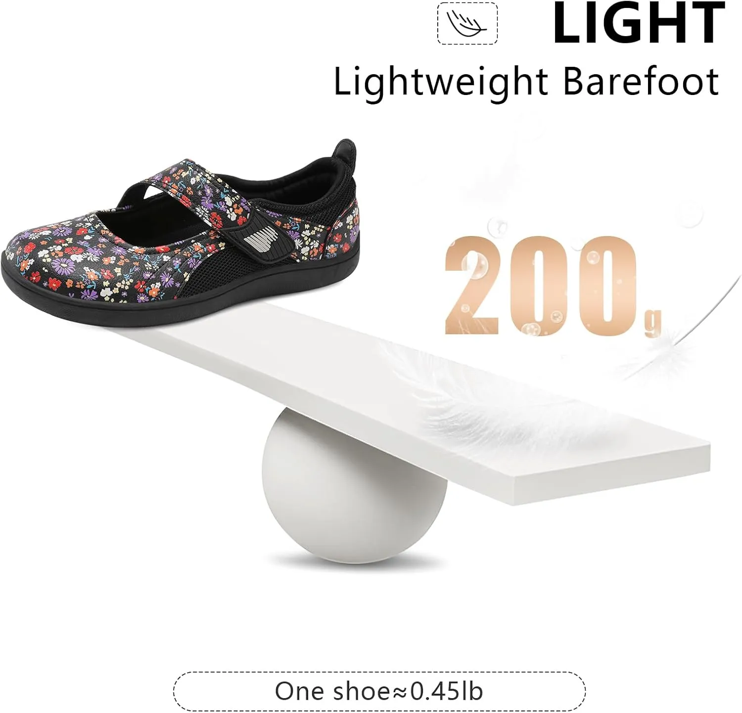 BARERUN Womens Walking Shoes Classic Mary Jane Flats Wide Toe Diabetic Shoes for Women Adjustable Breathable Lightweight Daily Barefoot Shoes