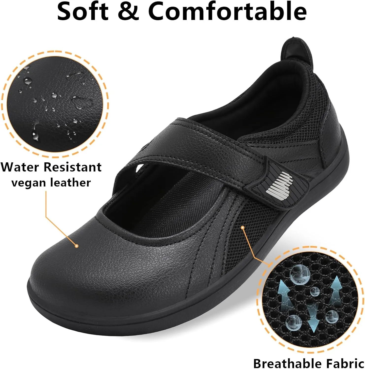 BARERUN Womens Walking Shoes Classic Mary Jane Flats Wide Toe Diabetic Shoes for Women Adjustable Breathable Lightweight Daily Barefoot Shoes