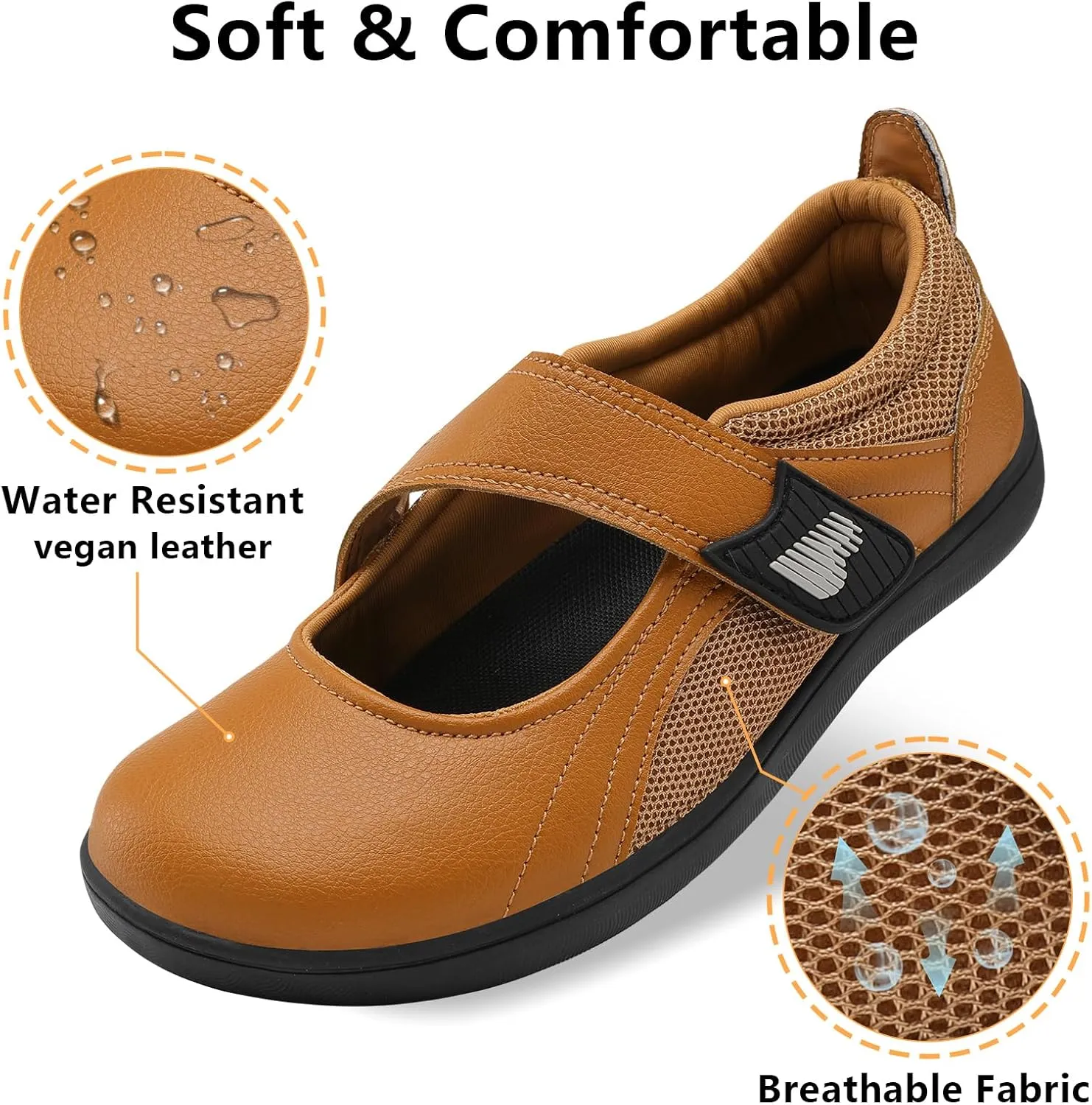 BARERUN Womens Walking Shoes Classic Mary Jane Flats Wide Toe Diabetic Shoes for Women Adjustable Breathable Lightweight Daily Barefoot Shoes