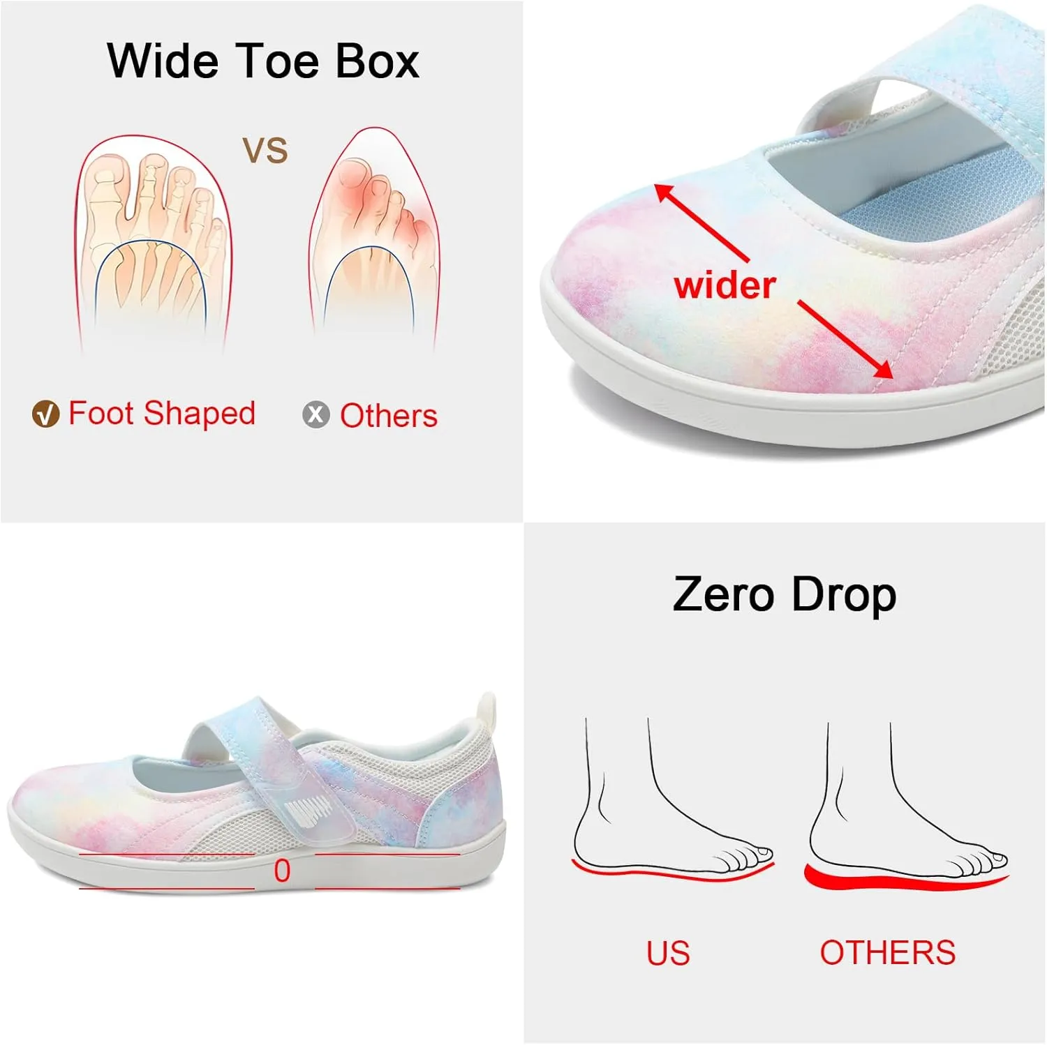 BARERUN Womens Walking Shoes Classic Mary Jane Flats Wide Toe Diabetic Shoes for Women Adjustable Breathable Lightweight Daily Barefoot Shoes