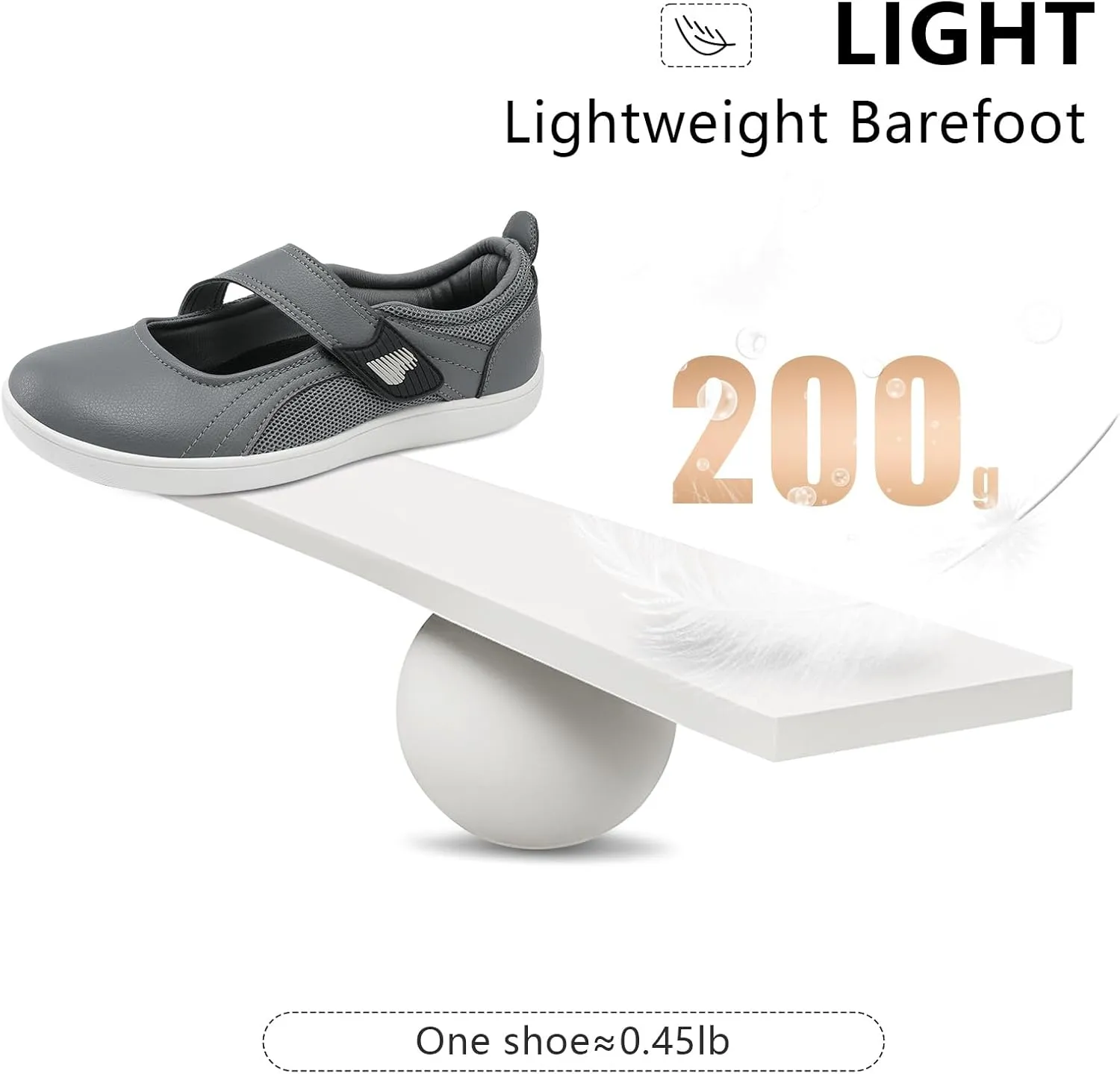 BARERUN Womens Walking Shoes Classic Mary Jane Flats Wide Toe Diabetic Shoes for Women Adjustable Breathable Lightweight Daily Barefoot Shoes