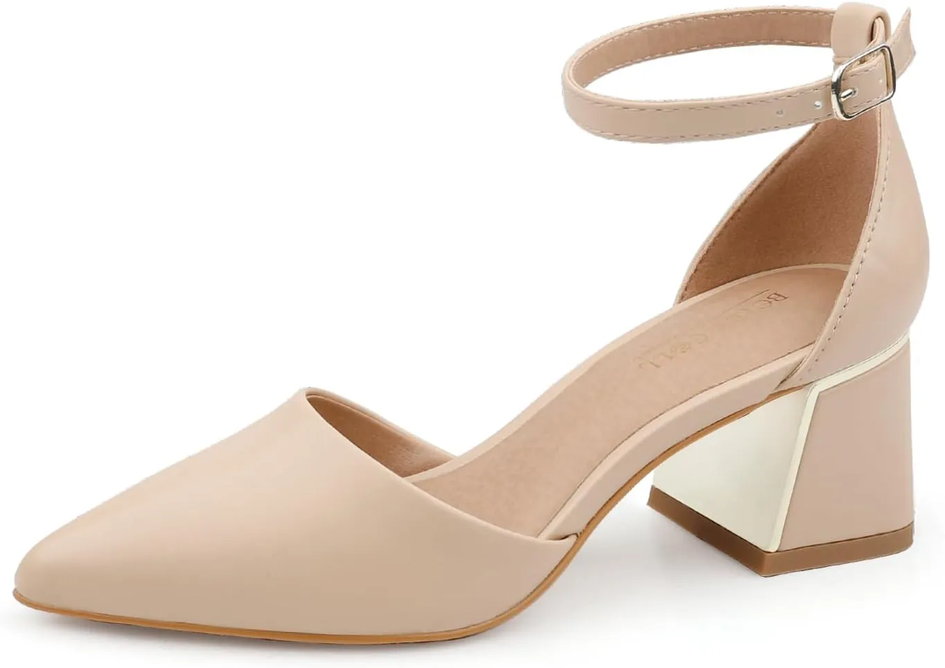 BCTEX COLL Womens Pointed Toe Pumps Shoes Ankle Strap Chunky Low Heels Metal Lined Sandals Designed for Women