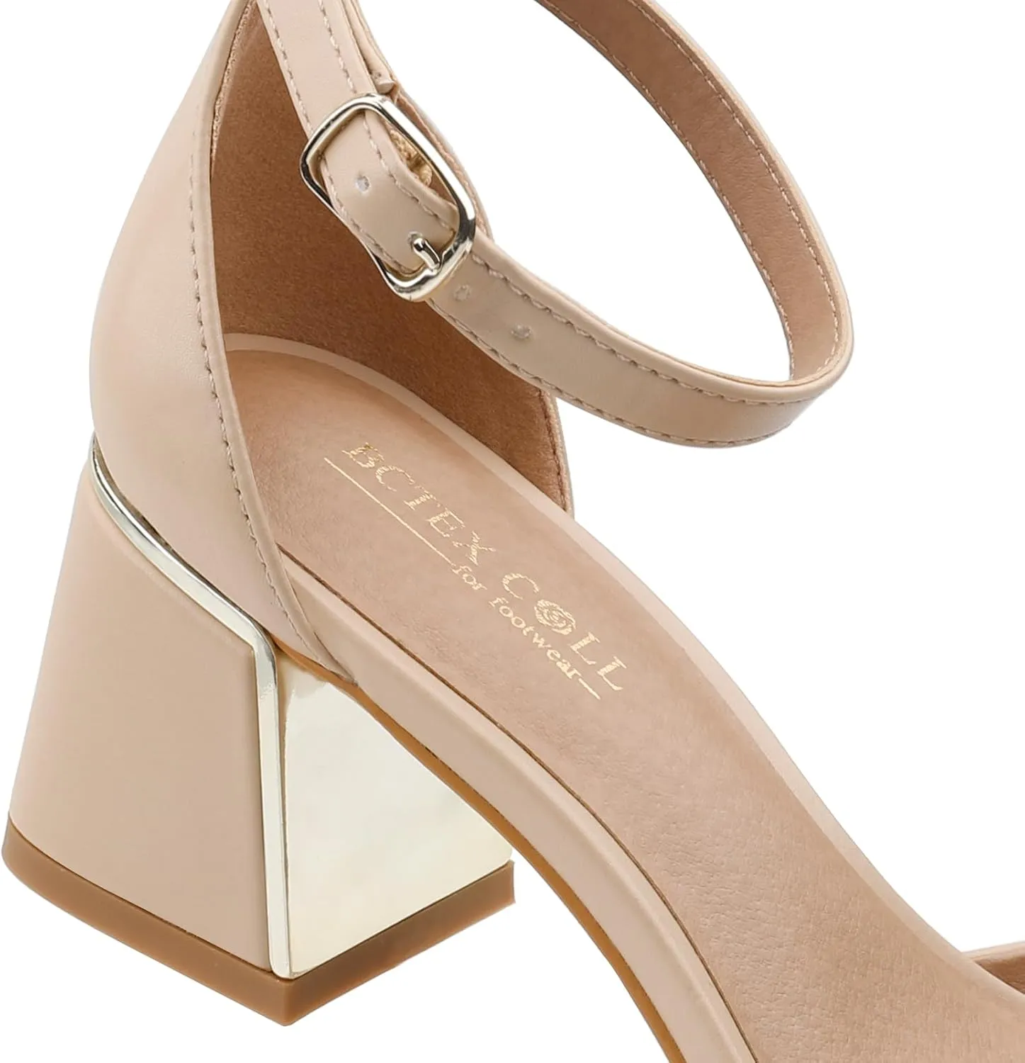 BCTEX COLL Womens Pointed Toe Pumps Shoes Ankle Strap Chunky Low Heels Metal Lined Sandals Designed for Women