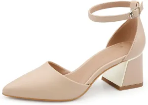 BCTEX COLL Womens Pointed Toe Pumps Shoes Ankle Strap Chunky Low Heels Metal Lined Sandals Designed for Women