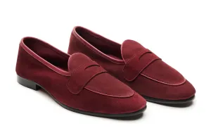 Belgian Loafers With Penny Saddle In Burgandy Suede