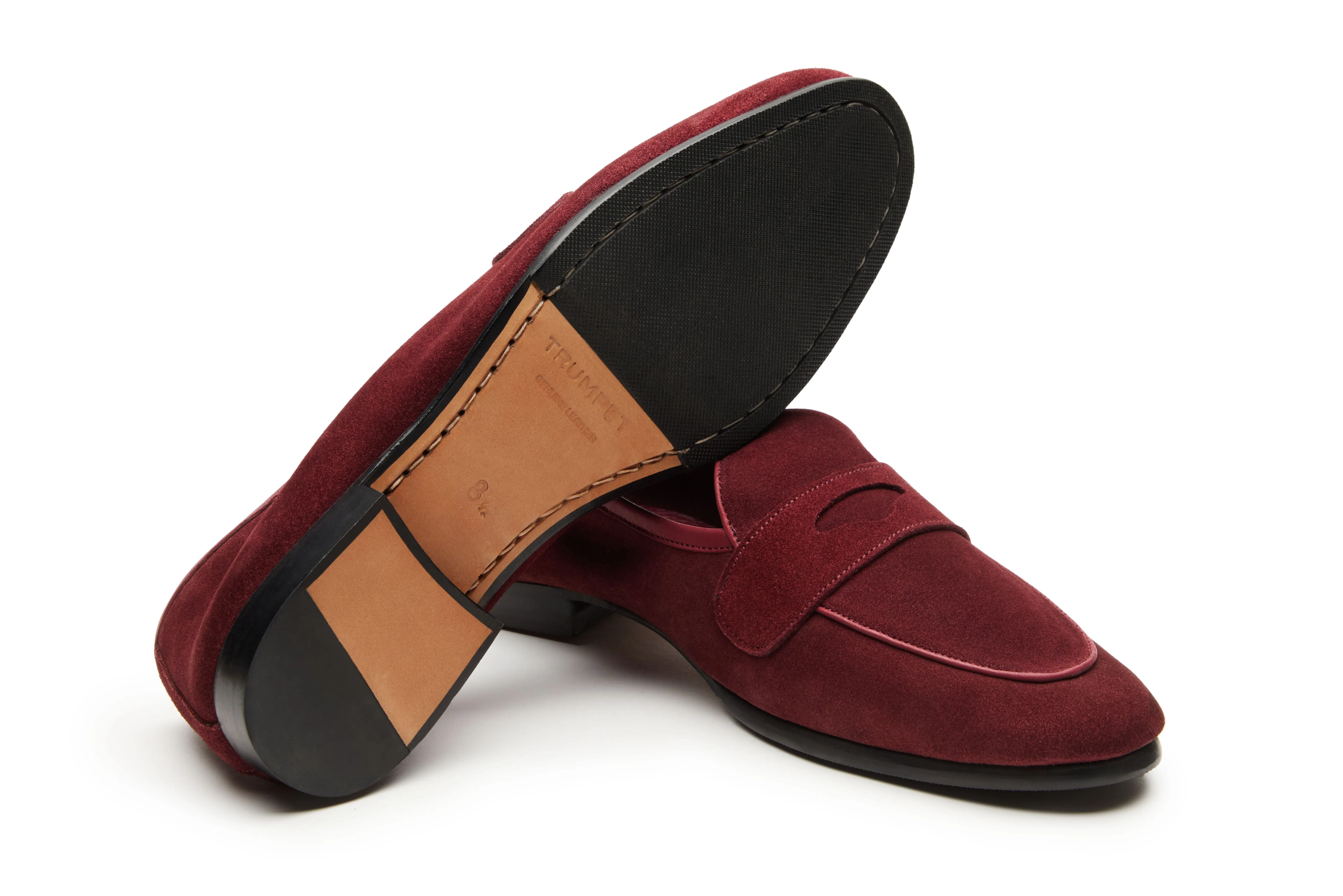 Belgian Loafers With Penny Saddle In Burgandy Suede