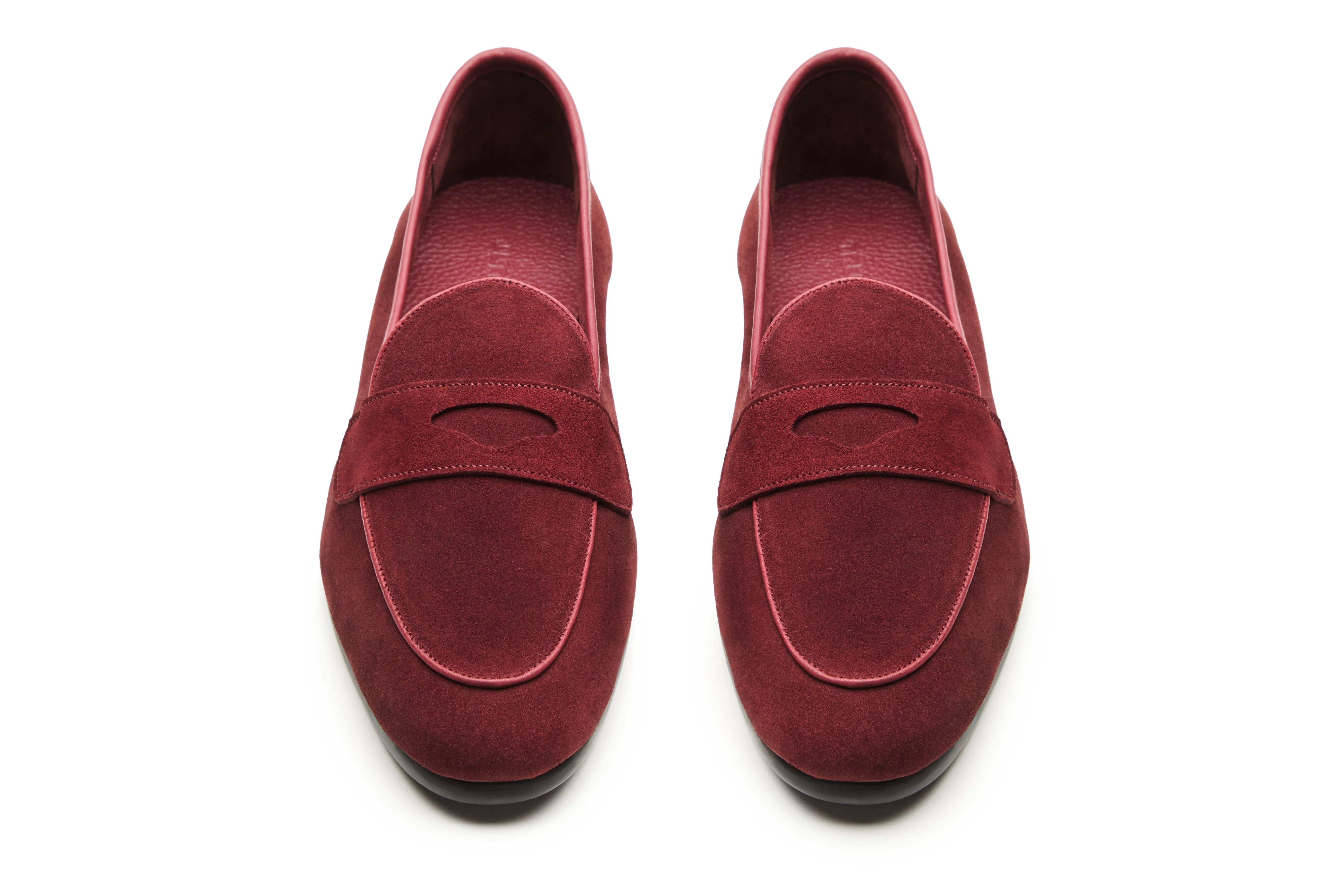 Belgian Loafers With Penny Saddle In Burgandy Suede
