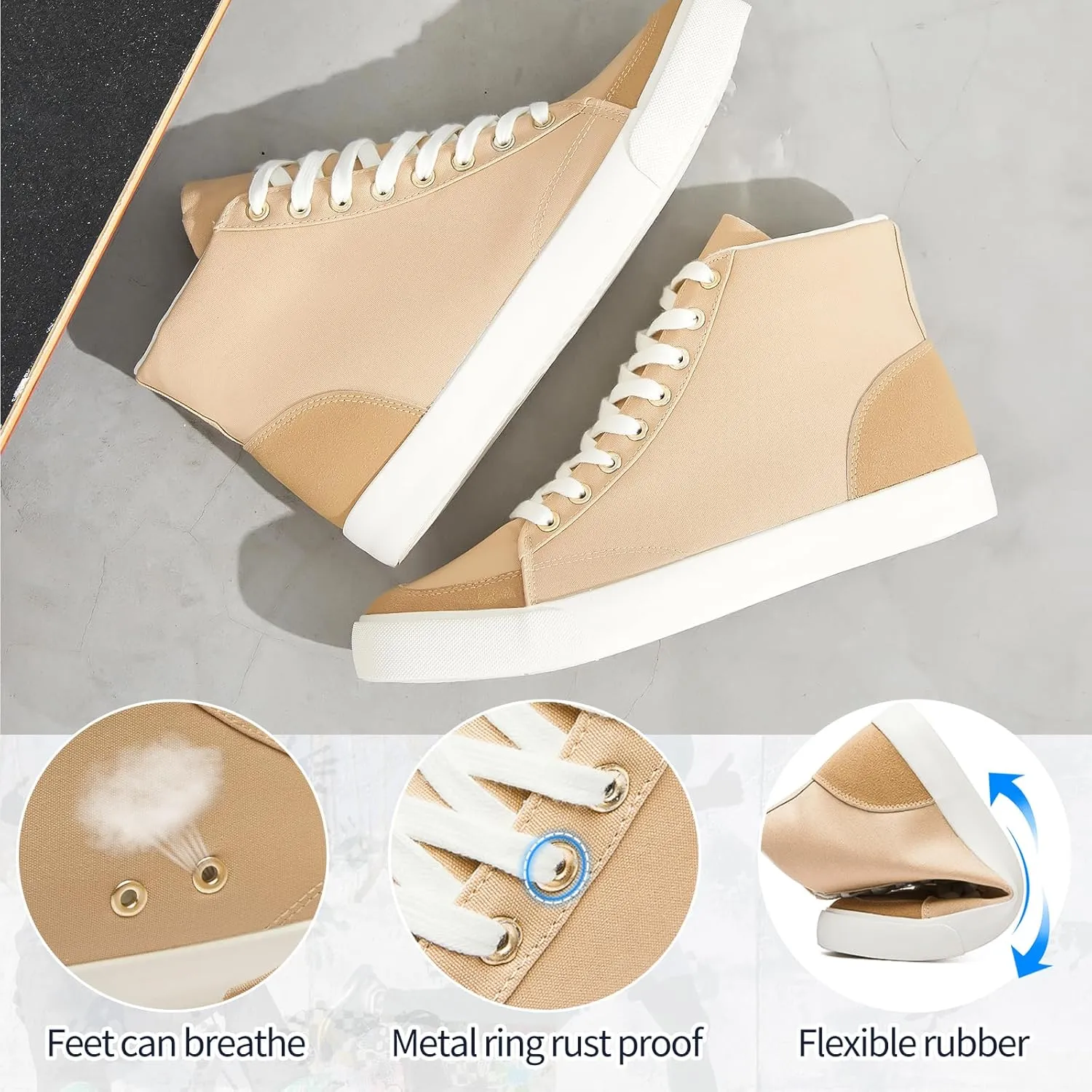BENPAO Men's White High Top Sneakers Black Canvas Casual Shoes for Men Comfortable Fashion Sneakers Lace up Tennis Shoes