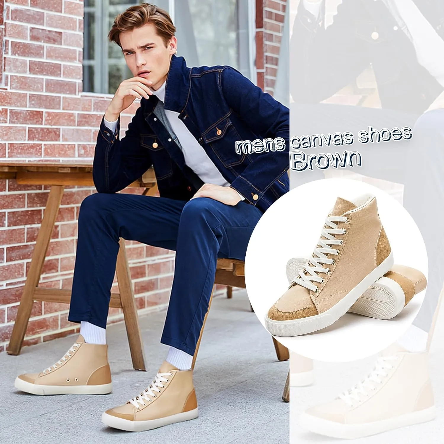 BENPAO Men's White High Top Sneakers Black Canvas Casual Shoes for Men Comfortable Fashion Sneakers Lace up Tennis Shoes