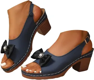 Block Heel Sandals for Women 2025 Comfy Slingback Peep Toe Adjustable Strappy Dressy Sandal with Bow Decor Chunky Low Heeled Ladies Backless Cushion Footbed Orthopedic Arch Support Shoes