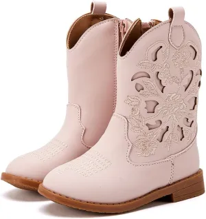 BMCiTYBM Girls Cowgirl Boots Unisex-Child Mid Calf Toddler Cowboy Boots Little Kids Western Boots Round Toe All Seasons Shoes