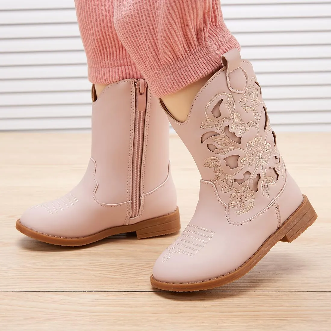 BMCiTYBM Girls Cowgirl Boots Unisex-Child Mid Calf Toddler Cowboy Boots Little Kids Western Boots Round Toe All Seasons Shoes