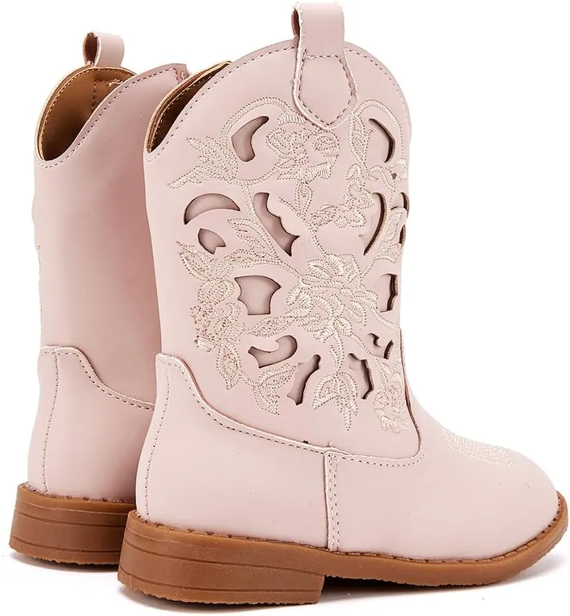 BMCiTYBM Girls Cowgirl Boots Unisex-Child Mid Calf Toddler Cowboy Boots Little Kids Western Boots Round Toe All Seasons Shoes