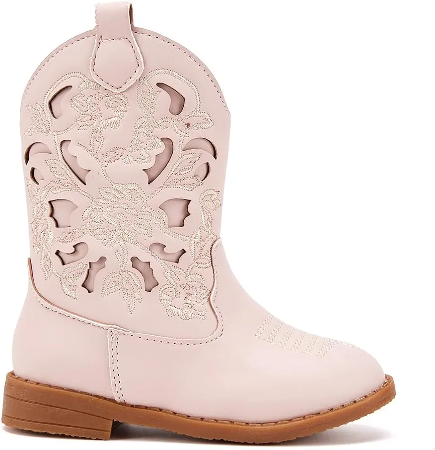 BMCiTYBM Girls Cowgirl Boots Unisex-Child Mid Calf Toddler Cowboy Boots Little Kids Western Boots Round Toe All Seasons Shoes