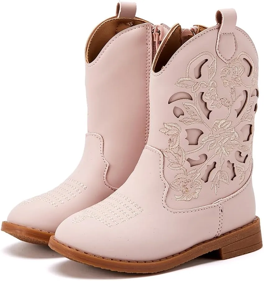 BMCiTYBM Girls Cowgirl Boots Unisex-Child Mid Calf Toddler Cowboy Boots Little Kids Western Boots Round Toe All Seasons Shoes