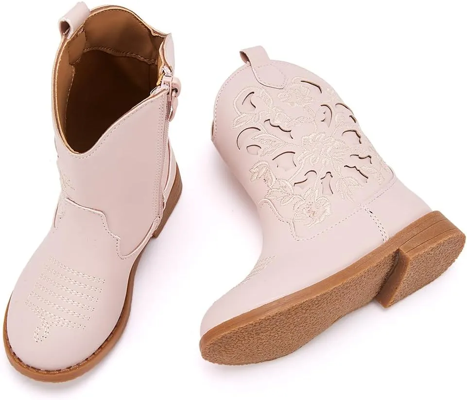 BMCiTYBM Girls Cowgirl Boots Unisex-Child Mid Calf Toddler Cowboy Boots Little Kids Western Boots Round Toe All Seasons Shoes
