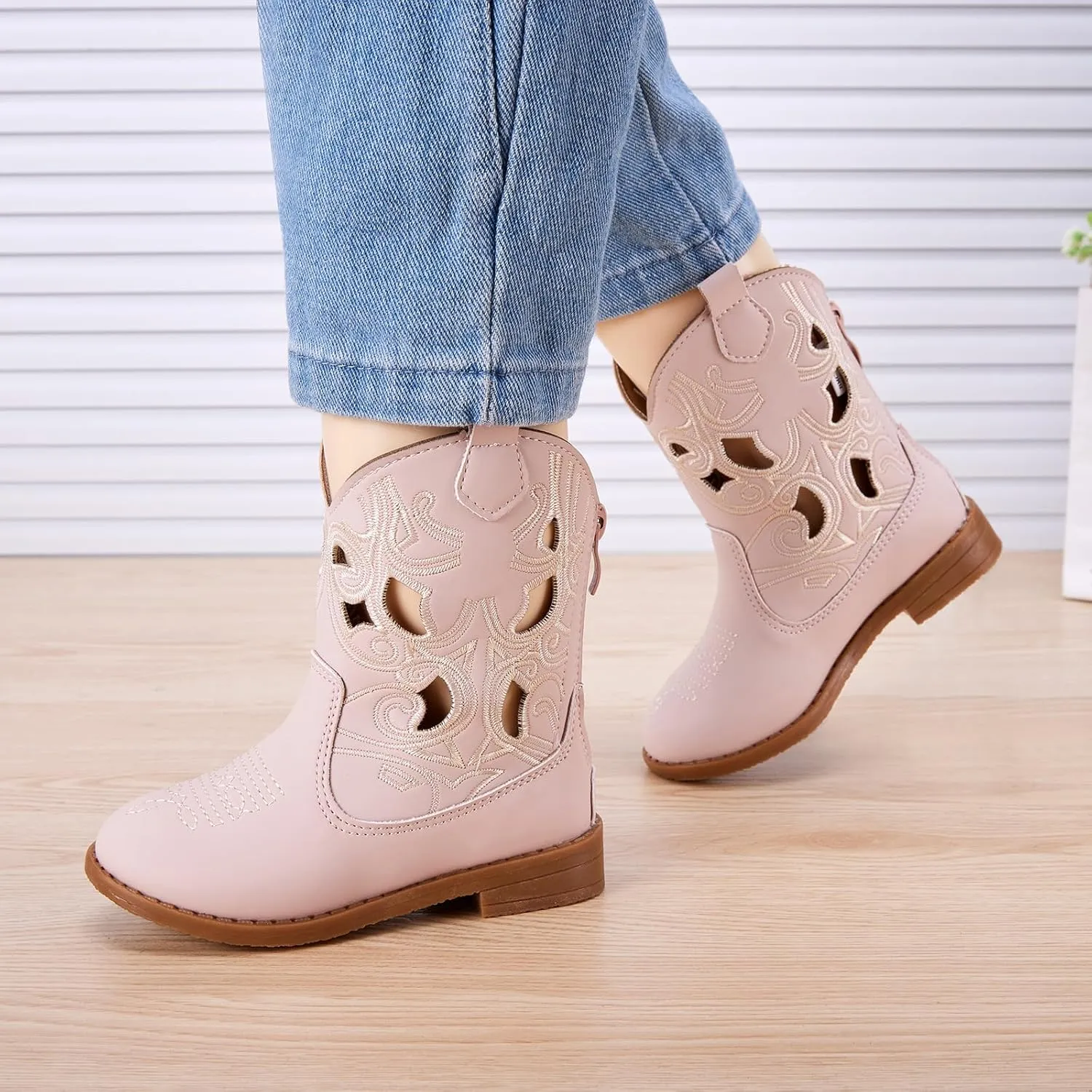 BMCiTYBM Toddler Girls Cowboy Cowgirl Boots Little Kids Pointed Toe Western Boots Mid Calf Side Zipper Riding Shoes for All Seasons (Toddler/Little Kid)