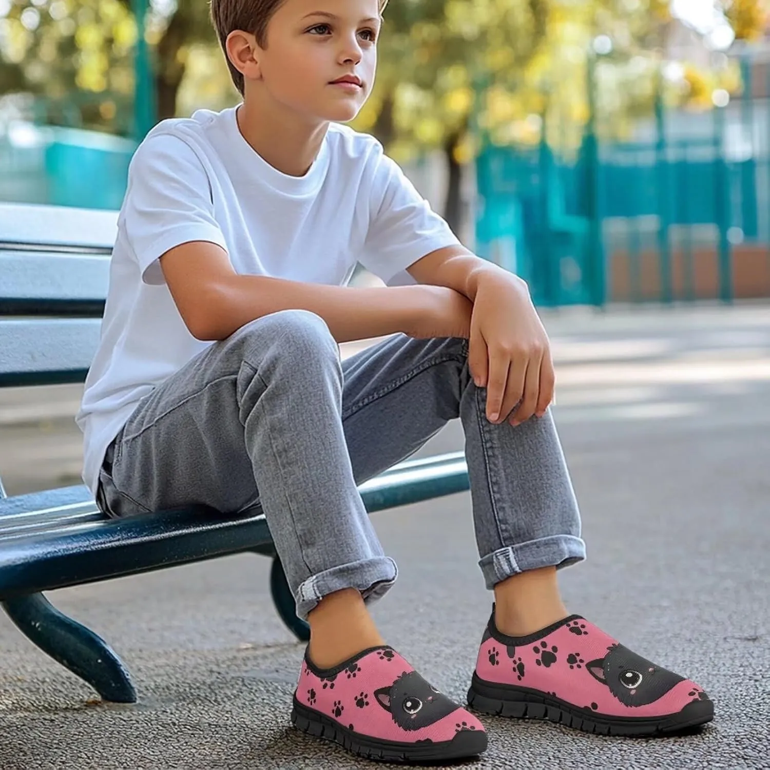 Boys Girls Slip On Shoes Kids Soft Casual Loafers Lightweight Non Slip Low Top Outdoors Walking Hiking Sneakers Black Sole Size 11-15