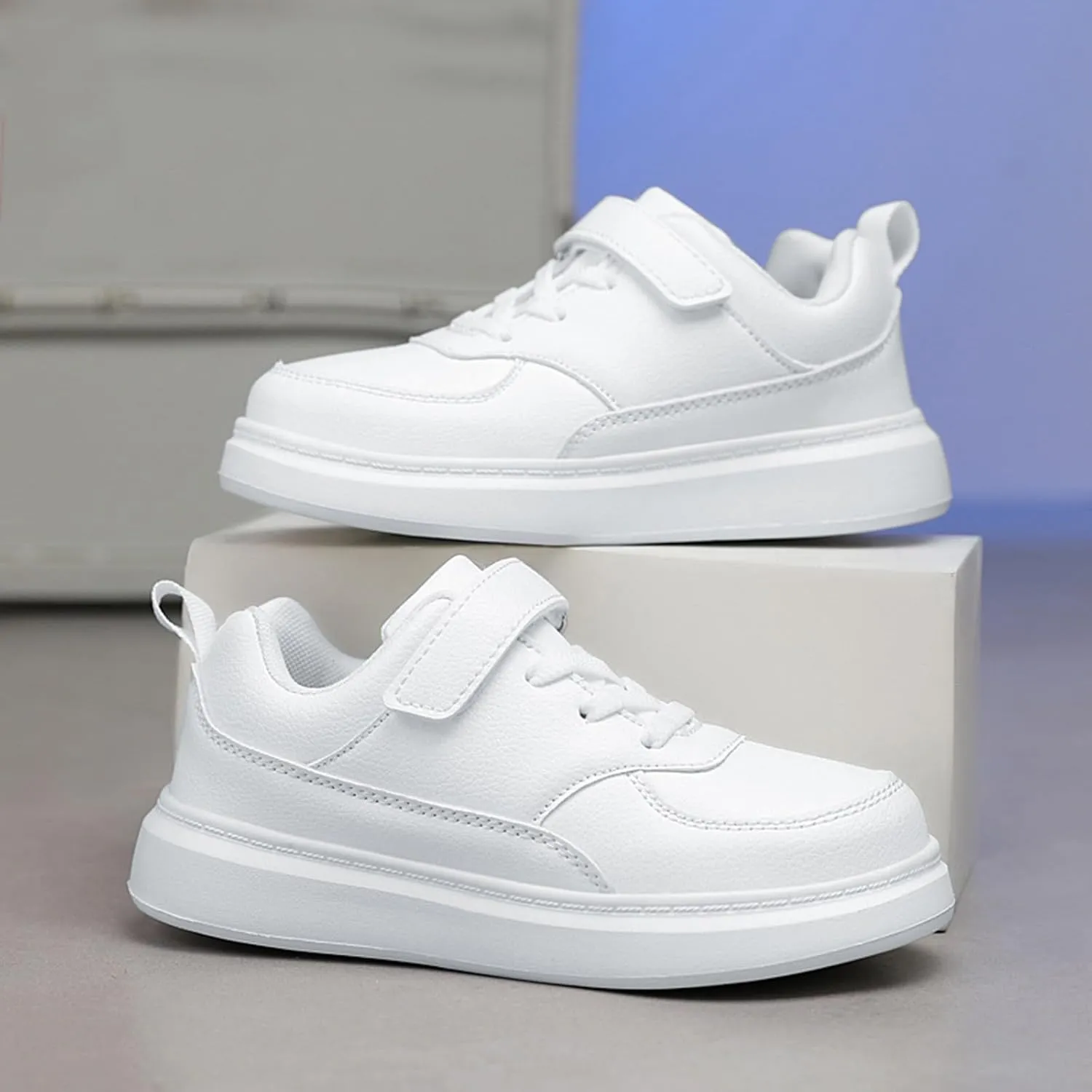 Boys&Girls Casual Sneakers Lightweight Tennis Walking Adjustable Shoes for Little Kid Comfortable Running Flat Shoes