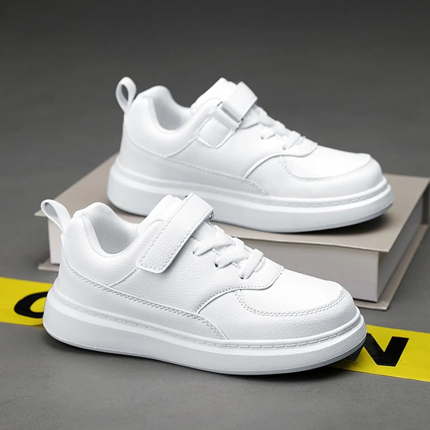 Boys&Girls Casual Sneakers Lightweight Tennis Walking Adjustable Shoes for Little Kid Comfortable Running Flat Shoes