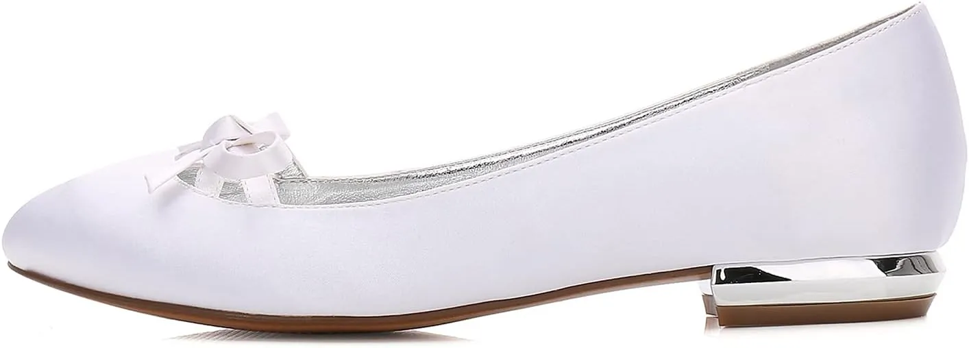 Bridal Shoes Women Round Toe Satin Ballet Flats Wedding Dress Shoe Dolly Shoes