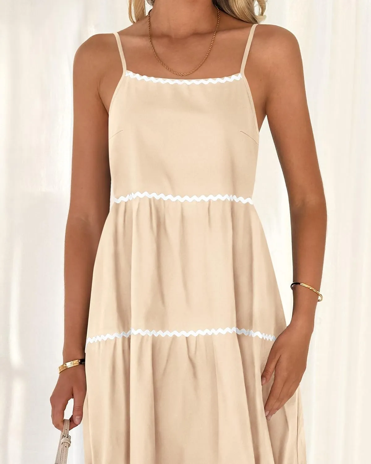 BTFBM Boho Summer Dresses 2025 Spaghetti Strap Backless Sundress RIC Rac Trim Tiered A-Line Long Casual Vacation Dress