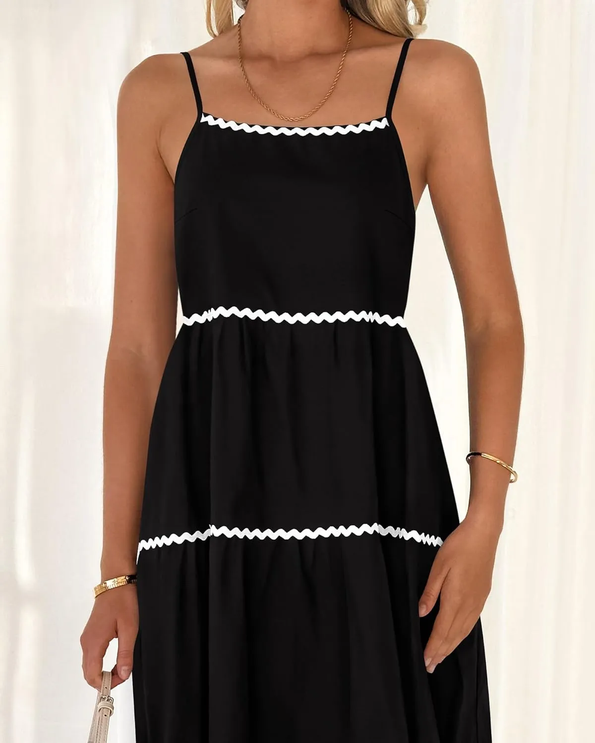BTFBM Boho Summer Dresses 2025 Spaghetti Strap Backless Sundress RIC Rac Trim Tiered A-Line Long Casual Vacation Dress