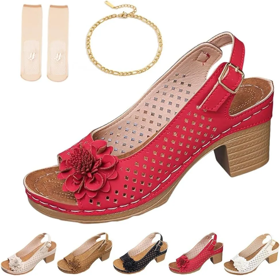 Buckled Square Heel Sandals for Women, Womens Peep Toe Slingback Low Chunky Heeled Dress Sandals Wedge Shoes Dressy