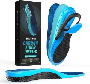 Bukihome Hike Support Insoles for Men Women - Comfort Carbon Fiber Orthotic Inserts for Hiking Boots or Sports Shoes - Trim to Fit (Dark Blue, XS)