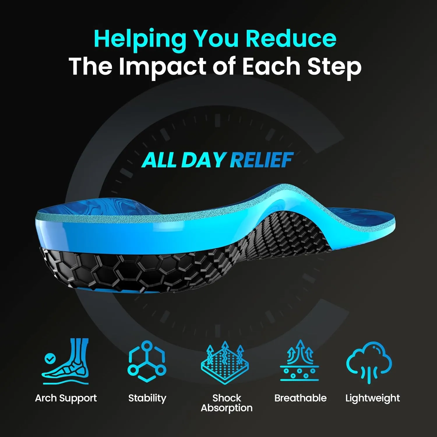 Bukihome Hike Support Insoles for Men Women - Comfort Carbon Fiber Orthotic Inserts for Hiking Boots or Sports Shoes - Trim to Fit (Dark Blue, XS)