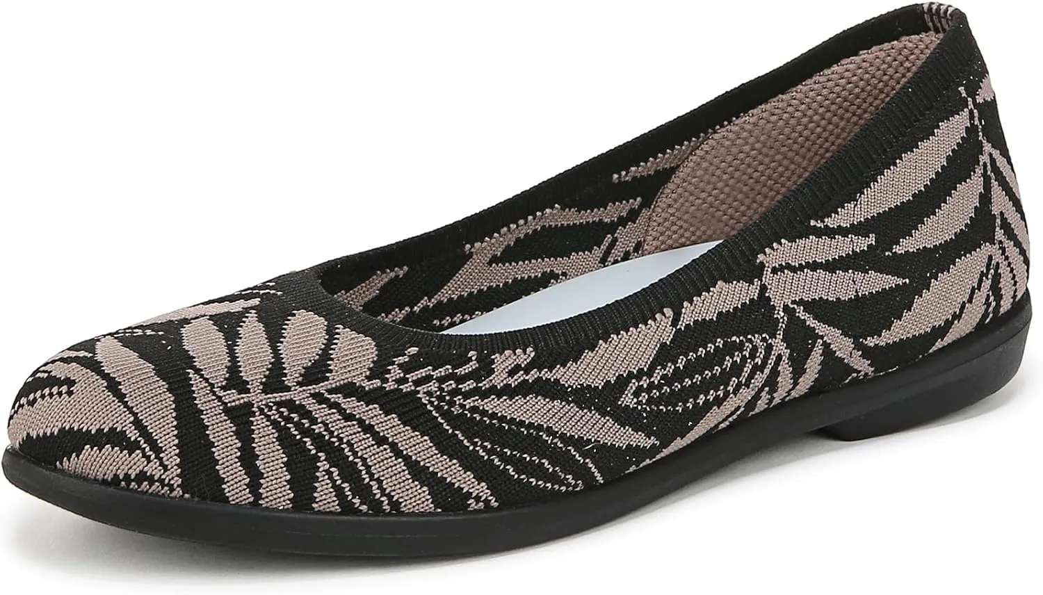BZees Womens Kit Ballet Flat Black/Beige Leaf Print 9.5 M