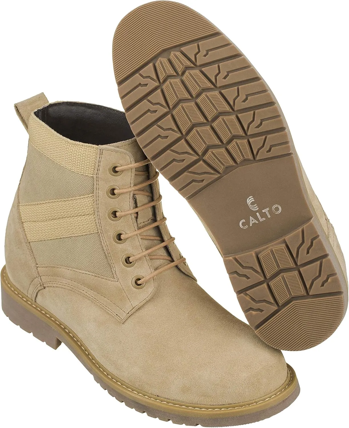 CALTO Men's Invisible Height Increasing Elevator Shoes - Desert Sand Suede Lace-up High-top Military Boots - 3.2 Inches Taller - S9012 - Size 11 D(M) US