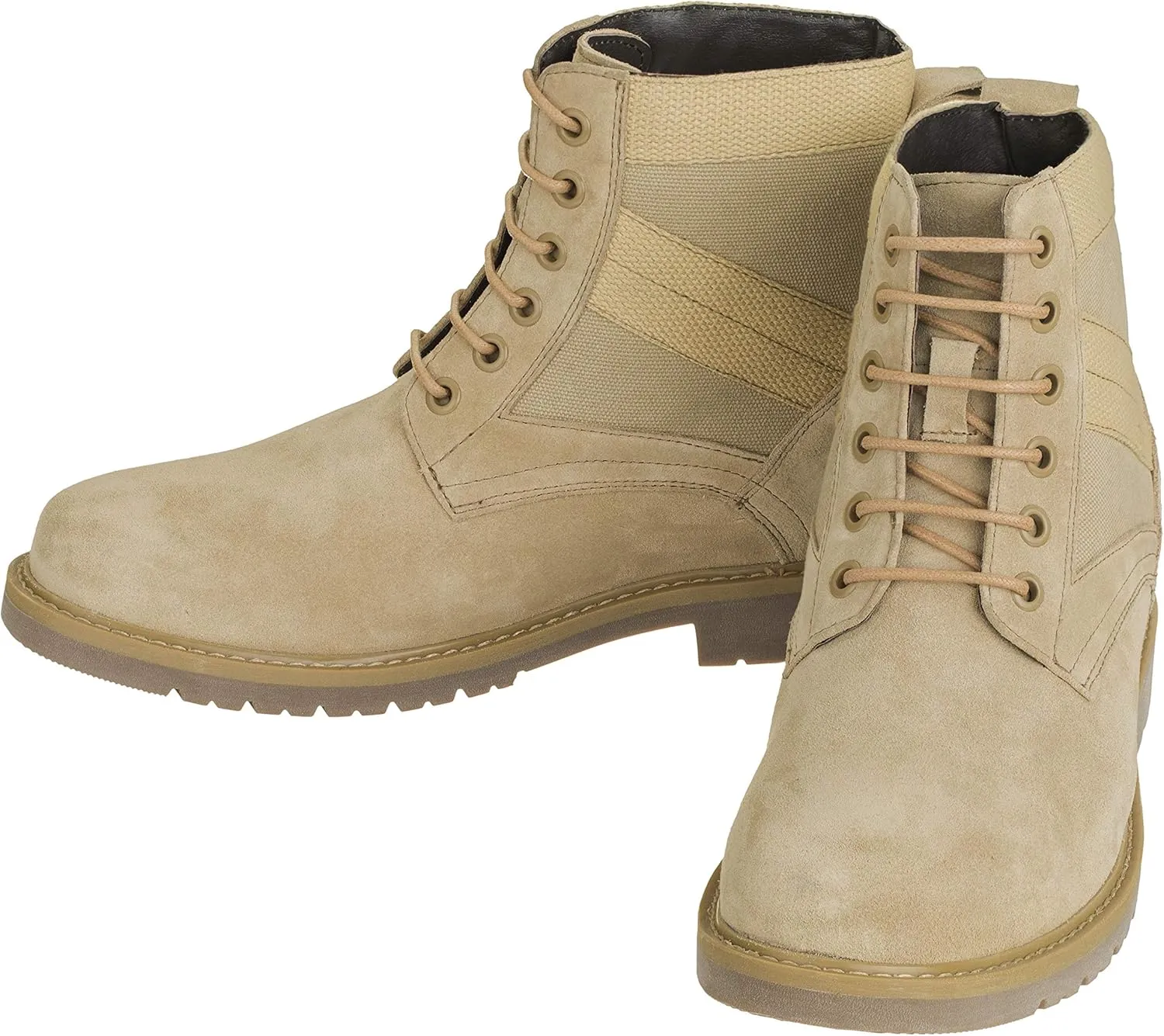 CALTO Men's Invisible Height Increasing Elevator Shoes - Desert Sand Suede Lace-up High-top Military Boots - 3.2 Inches Taller - S9012 - Size 11 D(M) US