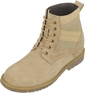 CALTO Men's Invisible Height Increasing Elevator Shoes - Desert Sand Suede Lace-up High-top Military Boots - 3.2 Inches Taller - S9012 - Size 11 D(M) US