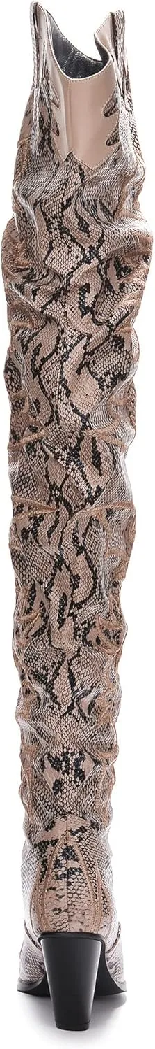Cape Robbin Kelsey-21 Cowboy Boots Women, Over The Knee Western Cowgirl Boots with Chunky Block Heels, Fashion Dress Boots for Women