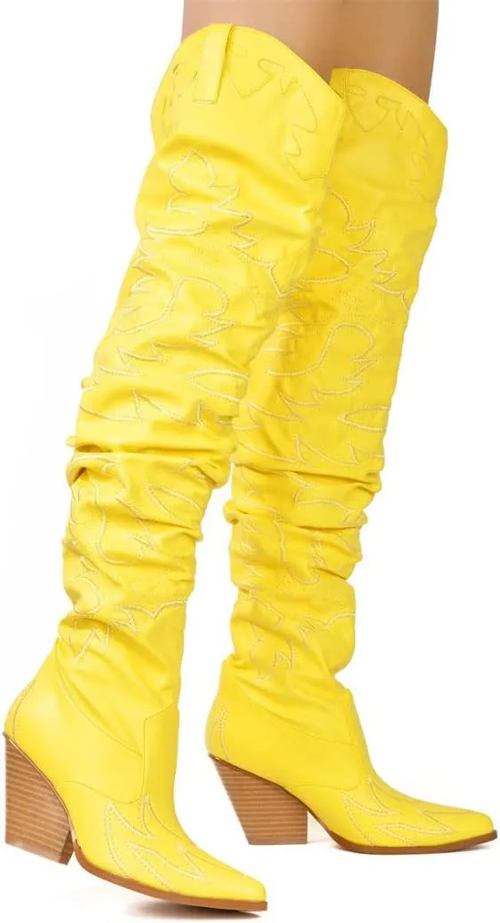 Cape Robbin Kelsey-21 Cowboy Boots Women, Over The Knee Western Cowgirl Boots with Chunky Block Heels, Fashion Dress Boots for Women