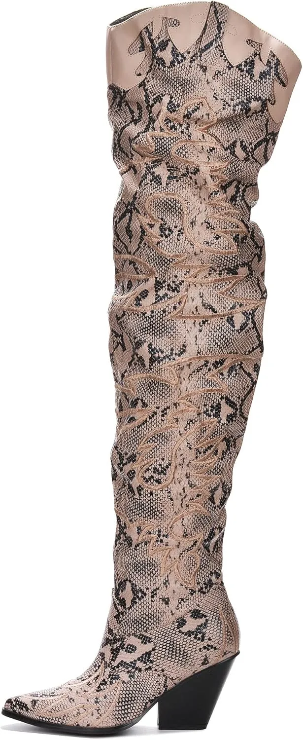 Cape Robbin Kelsey-21 Cowboy Boots Women, Over The Knee Western Cowgirl Boots with Chunky Block Heels, Fashion Dress Boots for Women