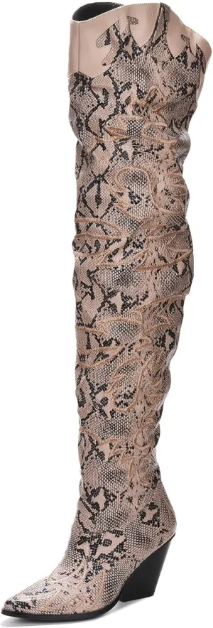 Cape Robbin Kelsey-21 Cowboy Boots Women, Over The Knee Western Cowgirl Boots with Chunky Block Heels, Fashion Dress Boots for Women