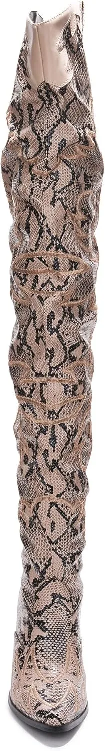 Cape Robbin Kelsey-21 Cowboy Boots Women, Over The Knee Western Cowgirl Boots with Chunky Block Heels, Fashion Dress Boots for Women