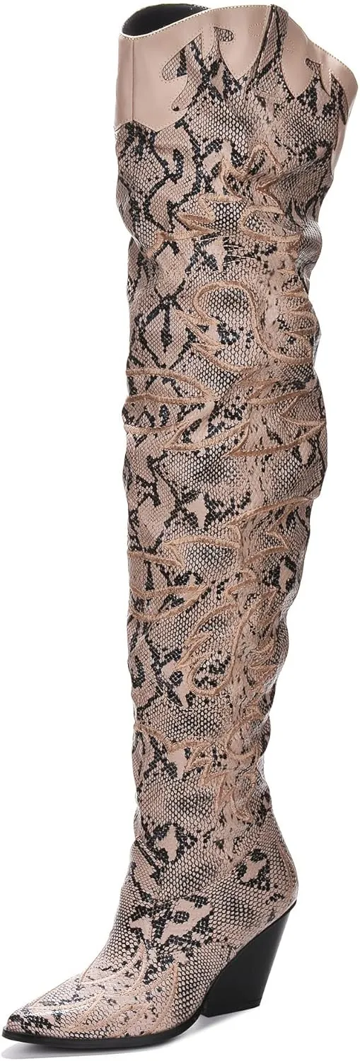 Cape Robbin Kelsey-21 Cowboy Boots Women, Over The Knee Western Cowgirl Boots with Chunky Block Heels, Fashion Dress Boots for Women