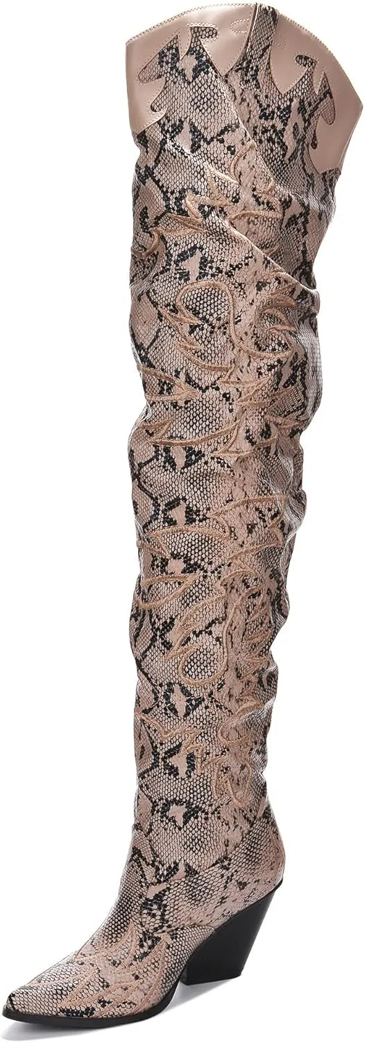 Cape Robbin Kelsey-21 Cowboy Boots Women, Over The Knee Western Cowgirl Boots with Chunky Block Heels, Fashion Dress Boots for Women