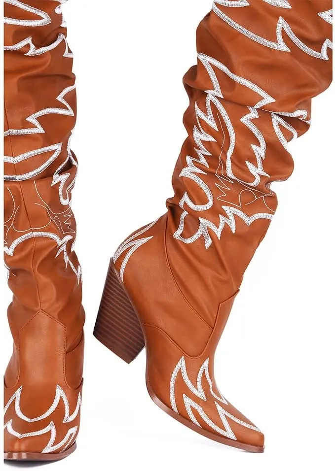 Cape Robbin Kelsey-21 Cowboy Boots Women, Over The Knee Western Cowgirl Boots with Chunky Block Heels, Fashion Dress Boots for Women