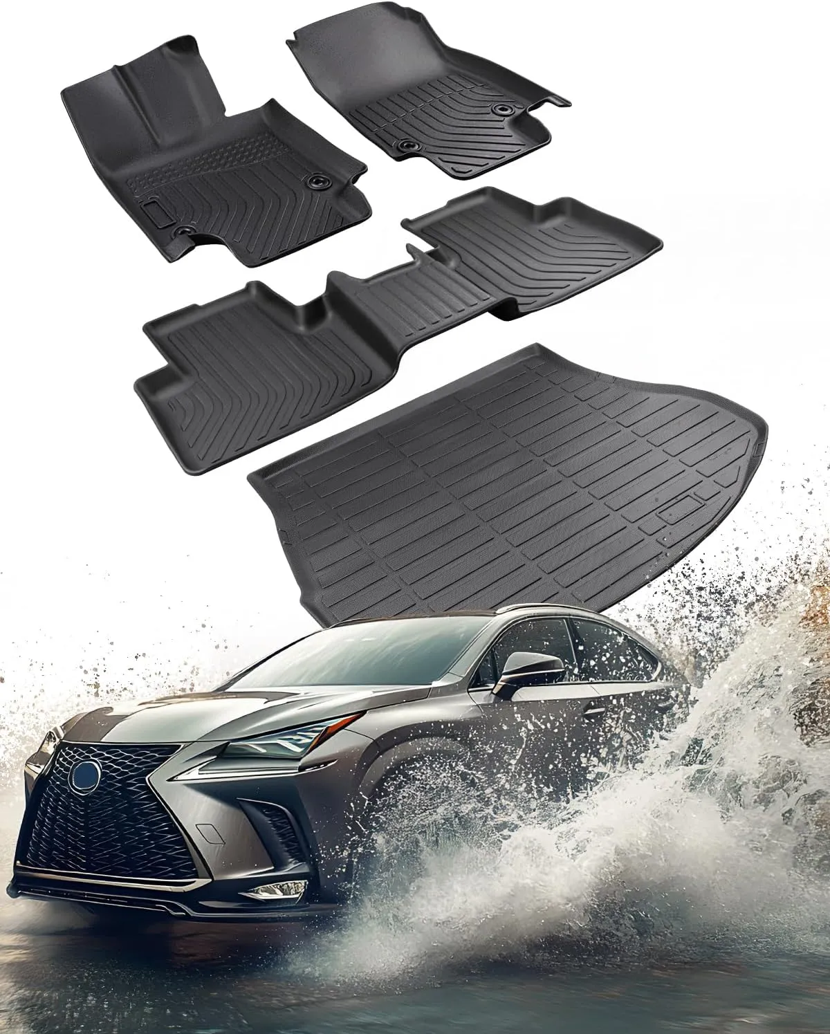 Car Floor Mat for Lexus NX: Fit for NX350 NX350h NX250 2022-2025, All Weather Custom Floor Mats Full Set, 2025 NX300 F Sport Car Accessories, Automotive Interior Carpets, Cargo Liner