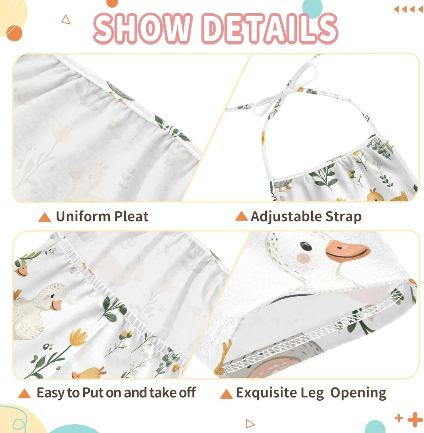 Cartoon Cute Pet Duck White Toddler Girl Romper with Pockets Backless Jumpsuits Cotton Summer Clothes 1T